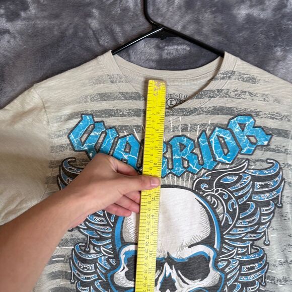 Vintage Y2K Chemistry Warrior Skull Bone Wings Striped Short Sleeve Size Large - Picture 6 of 7